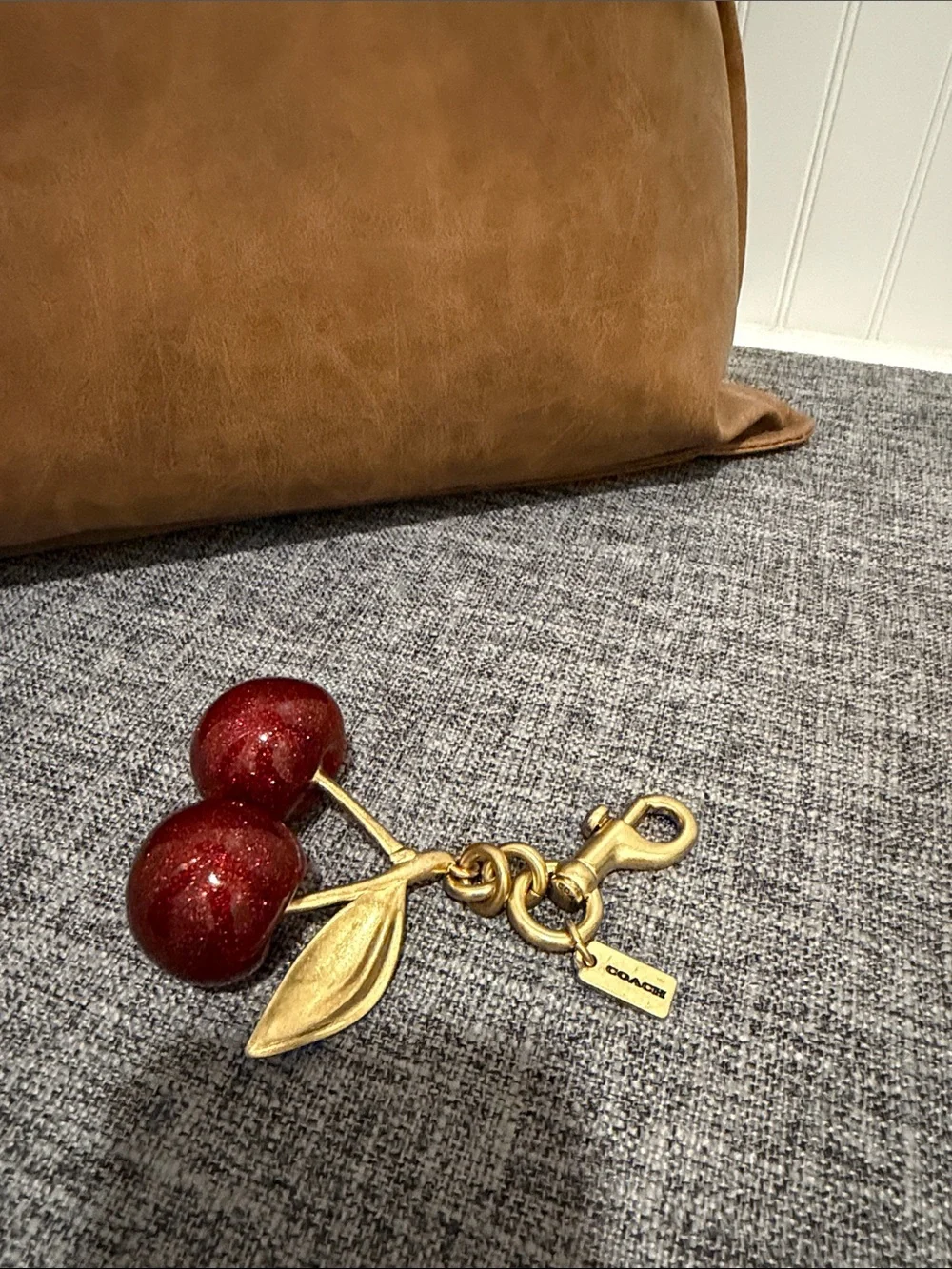 Coach Gold Hardware Red Glitter Cherry Bag Charm